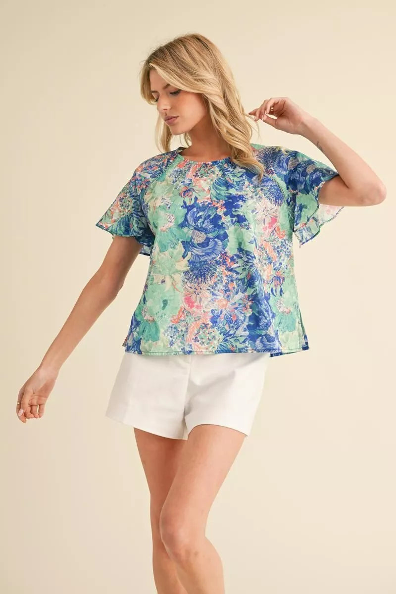 Blue and sea foam multi color Jodifl top