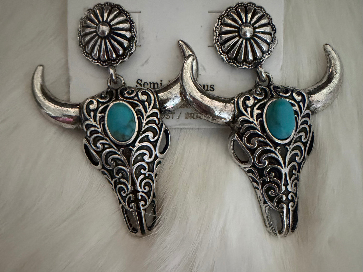 Silver Skull Earrings with Turquoise Gem