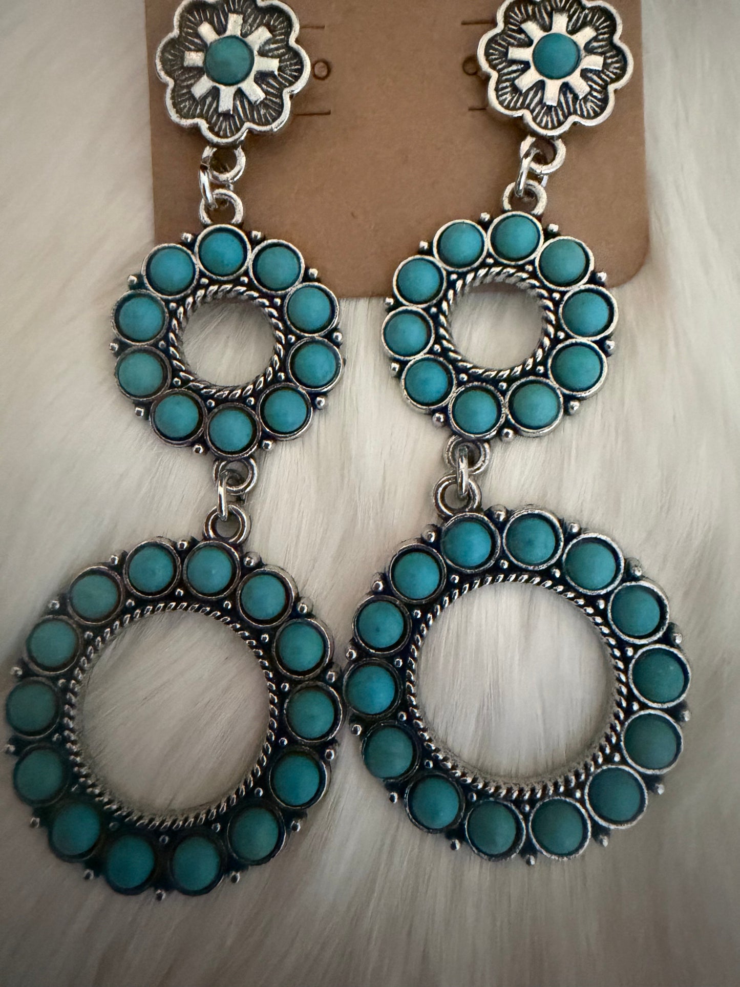 Flower Stud Two Tier Turquoise Earrings
