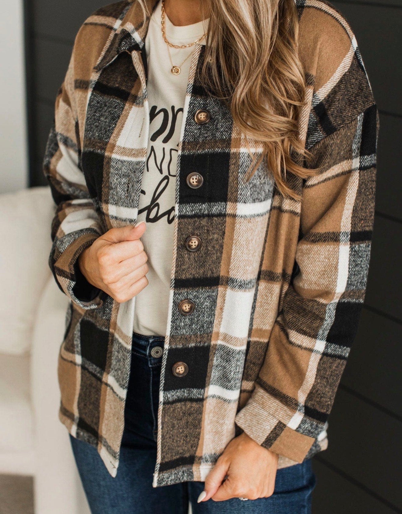 Brown and Black Plaid Shacket