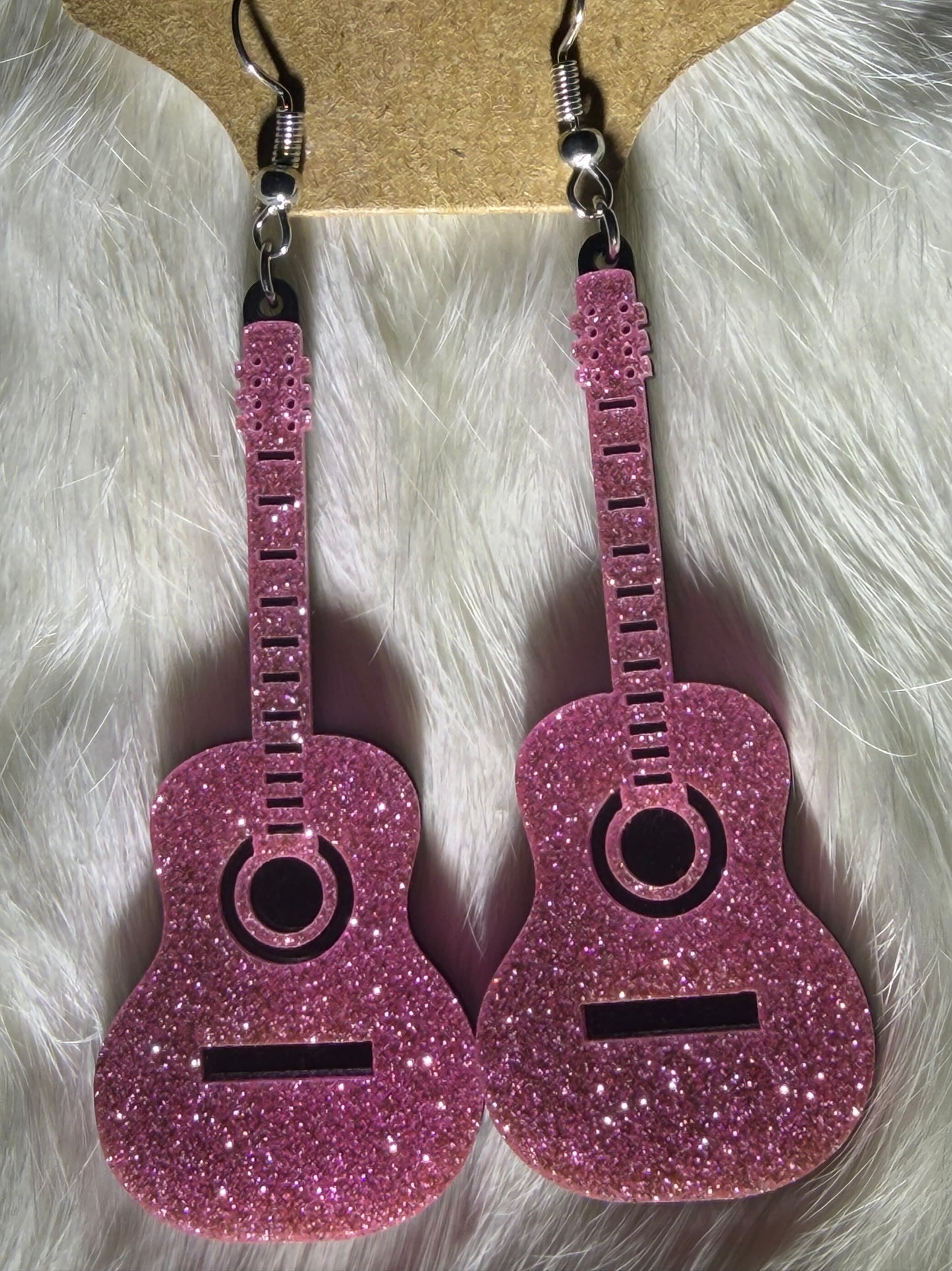 Pink Guitar Earrings