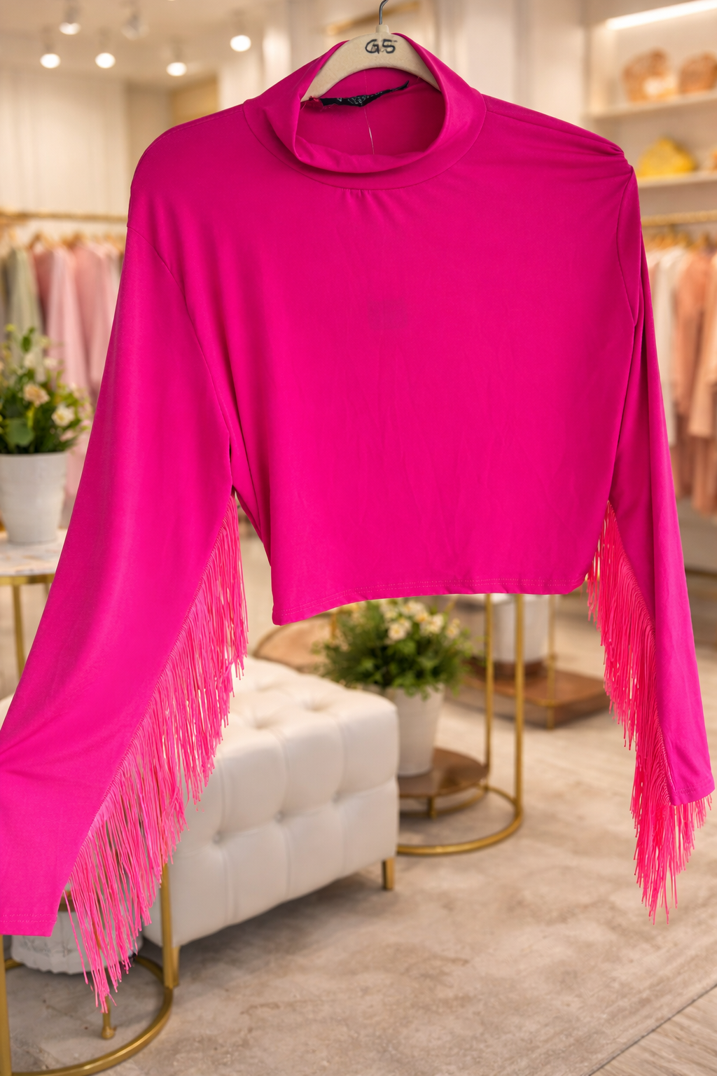Pink Fringe Crop