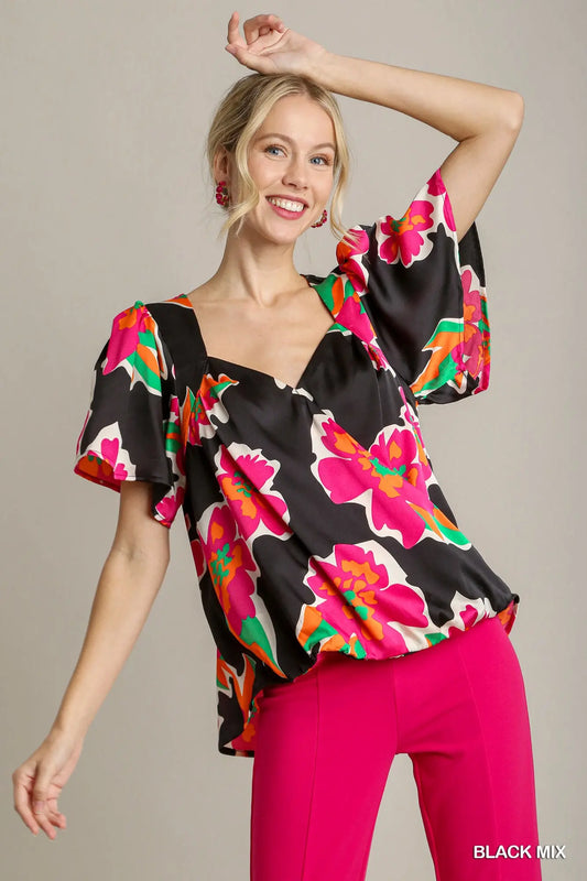 Black and pink floral shirt