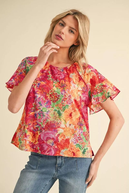 Multi colored orange and red Jodifl floral top