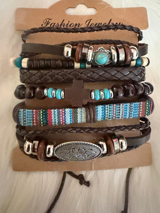 Multi Colored Stacked Leather Bracelets