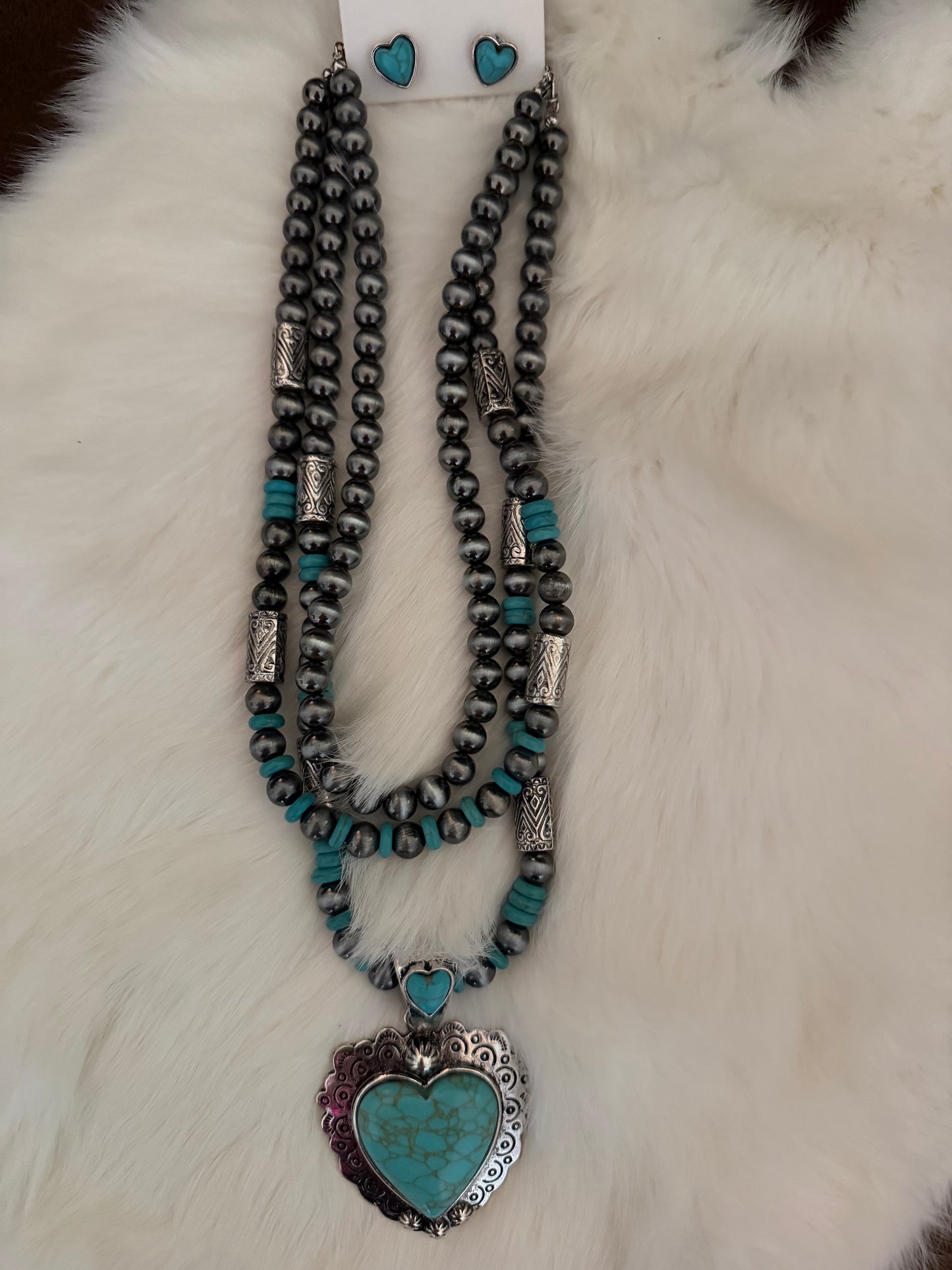 Turquoise Heart Necklace Set