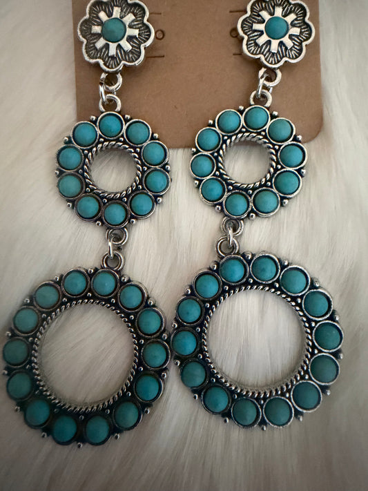 Flower Stud Two Tier Turquoise Earrings