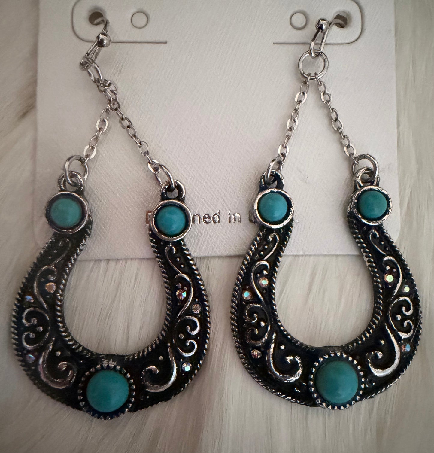 Turquoise Silver Horseshoe Earrings
