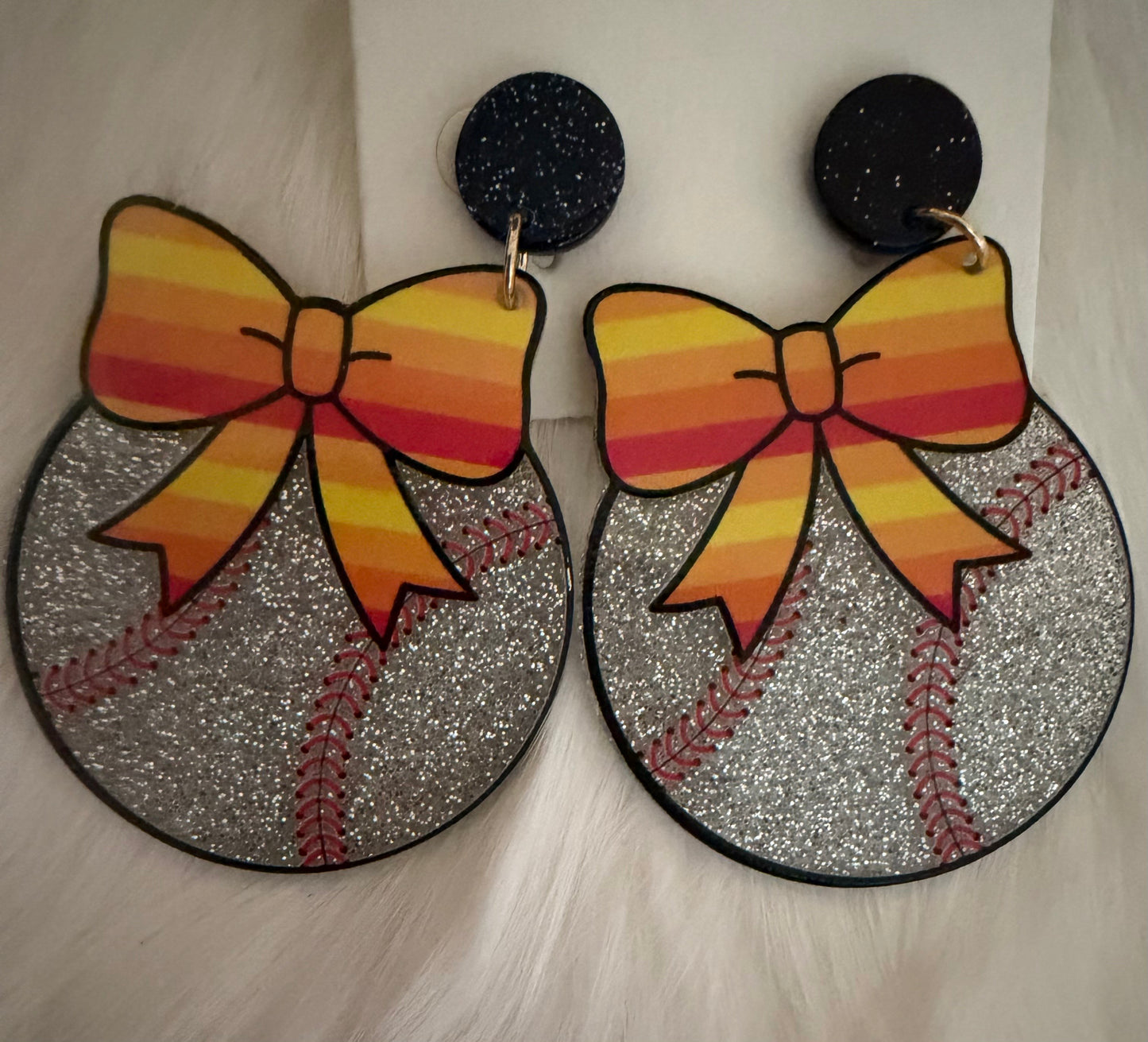 Astros Baseball Bow Earrings