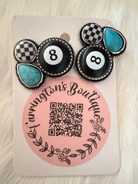 8 Ball Silver Turquoise Stone Earrings