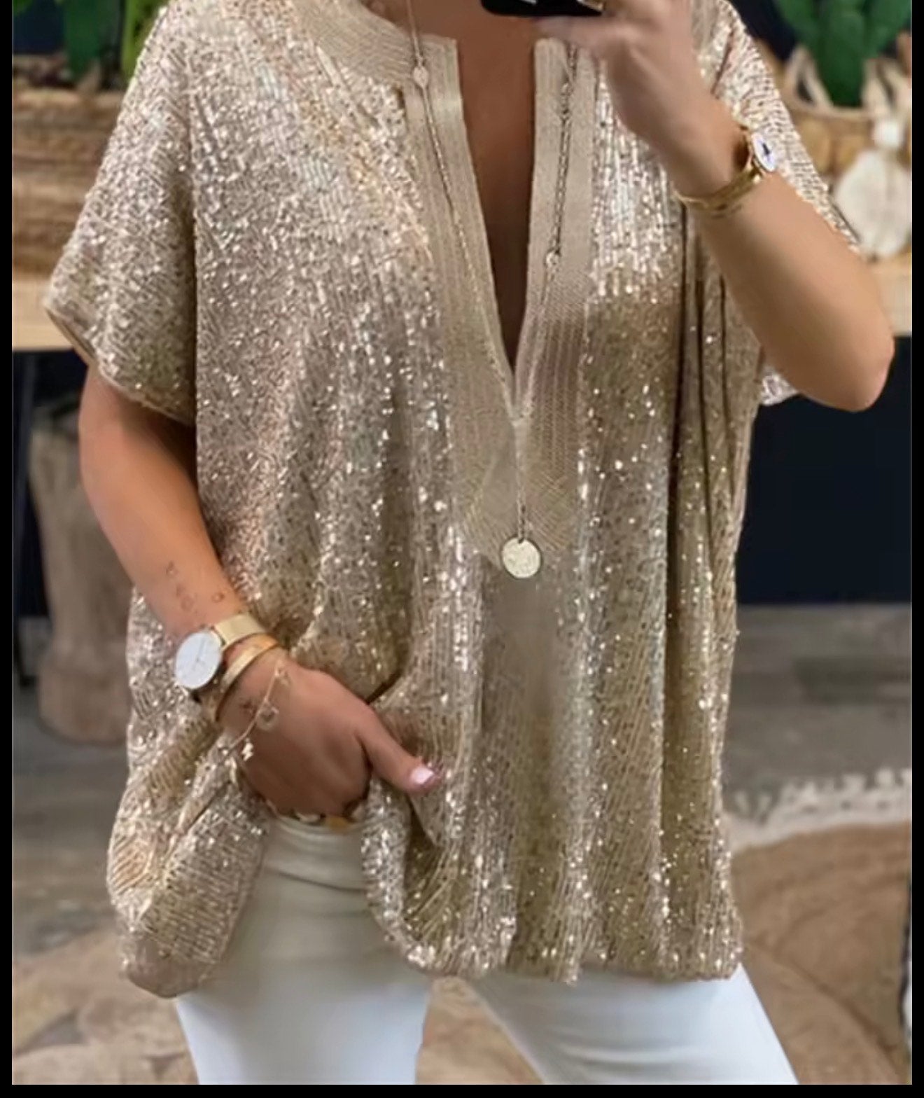Sheer Sequin Gold Top