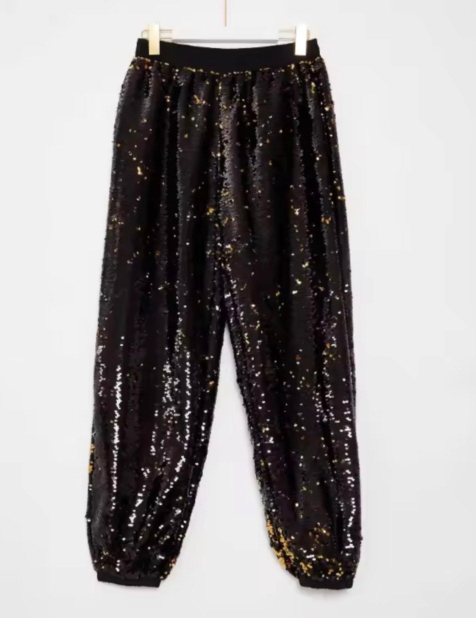 Sheer Sequin Black Pants