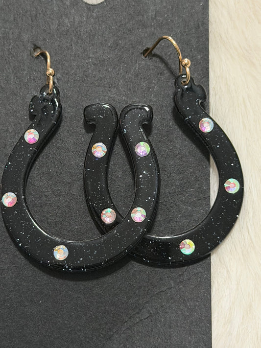 Black Horse Shoe Earrings